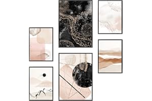 Heimlich Set di Stampe da Parete - SENZA Cornici - Decorazioni da Muro per Soggiorno, Camera da Letto e Cucina - Poster Abbinati - | 2 x A3 & 4 x A4-30x42 & 21x30 | » Acquerello astratto oro II «