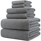 Polyte Set of 6 Waffle Microfiber Bath Towels Quick Dry 430gsm