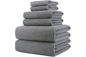 Polyte - Juego de Toallas de baño de Microfibra antipelusa - Secado rápido - Punto gofrado - Grande: 152,4 x 76,2 cm - Pack de 6