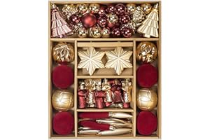 KI Store Christmas Tree Decorations 72pcs Champagne Gold and Burgundy Assorted Shatterproof Christmas Tree Baubles for Xmas Decor