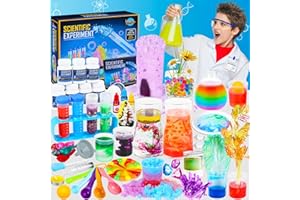 FHNSEL Zestaw naukowy 80+ Eksperymenty naukowe Lata gry chemii, wulkan, Chemistry Laboratory, Beam Kryształy, 3 4 5 6-12 Prezenty urodzinowe dla chłopców i dziewcząt