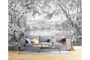 Naturempress Papier Peint Panoramique Jungle Noir Et Blanc Papier Peint Intissé Tapisserie Poster Mural pour Salon Chambre Décoration Murale