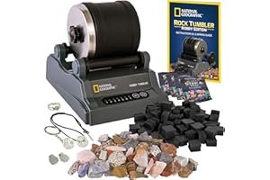BLUE MARBLE NATIONAL GEOGRAPHIC Hobby Rock Tumbler Kit – polerka do skał dla dzieci i dorosłych, trwała beczka z redukcją hałasu, kamienie, ziarnistość i nowa pianka klejnotowa dla błyszczącego wykończenia, fajne