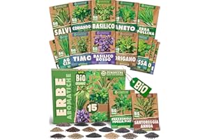 ZenGreens® - Set di semi di erbe bio - 15 varietà per una facile coltivazione in giardino, balcone o aiuola rialzata - Erbe aromatiche -Sementi di verdure