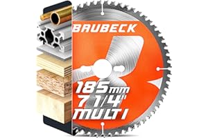 BAUBECK Circular Saw Blade 185mm x 20mm +16mm Ring - 80T fine cut in Wood, Metal etc. - TCT 185 mm saw blade x80T - Compatible with Evolution FW255TCT-60, Hikoki C7SB3, Dewalt DCS580 185mm saw blade