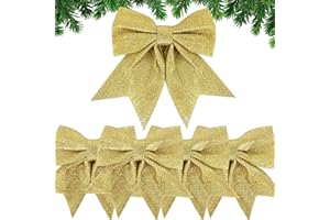 BHGT 5PCS Noeud de Ruban de Noël 24cm Grande Taille Arcs de Noël Ruban Nœuds Papillons Ornements Decoration de Noël pour Arbres de Noël Emballages Cadeaux Sapin de Noël Guirlande Voiture Mariage (Doré)