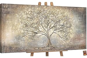 YS-Art XXL Abstrakt Acryl Gemälde auf Leinwand Goldbaum handgemalt Wandbilder Wohnzimmer Kinderzimmer Büro moderne Design Bilder Fengshu echte Kunst 200x100 cm