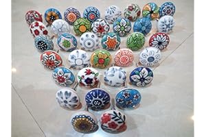 KNOBSWORLD 20 Mix Vintage Look Flower Assorted Ceramic Knobs Door Handle Cabinet Drawer Cupboard Pull (Flat)