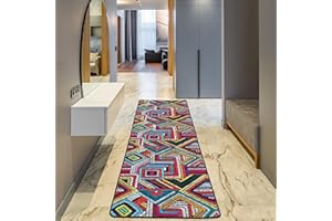 ‎MIQNA miqna Wohnzimmer Teppich Kurzflor Moderne geometrische rutschfeste Boden Flur Teppich Gel Läufer schwarz weiß (Maglie , 80 x 300 cm)