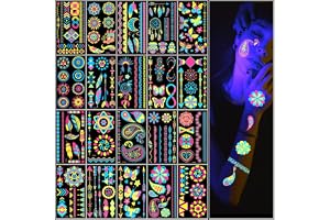 ACWOO Neon tillfälliga tatueringar, 20st 200+ flera mönster Glow in the Dark Neontatueringar, Flash UV Neon Fake Vattentäta tatueringsklistermärken Rave Festival Accessoarer för kvinnor Flickor Festtillbehör (20st)