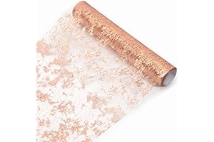 BERKELEN Bieżnik na stół 29 cm x 5 m poliestrowy bieżnik na stół, błyszczący metaliczny różowe złoto, cienki bieżnik z siateczki, dekoracja stołu, na wesele, chrzest, festiwal, imprezę, urodziny, Boże Narodzenie