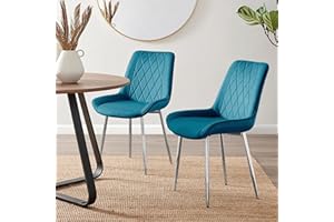 Furniturebox UK 2x Pesaro Velvet Silver Chrome Metal Leg Modern Contemporary Luxury Dining Kitchen Chairs Set (2x Blue Pesaro Silver Chairs)