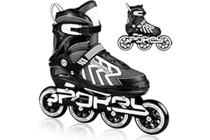 Spokey Khan Patines en línea para niños hasta un Peso máximo de 60 kg | tamaño Ajustable, carriles de Aluminio, rodamientos de Bolas ABEC-7 Carbon, Rueda de PU 82 A | en tamaños: 31-34, 35-38, 39-42