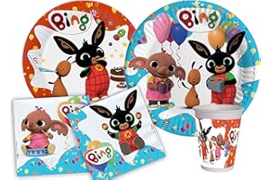 CIAO Kit Party Tavola Bing per 24 persone (112 pezzi: 24 piatti Ø23cm, 24 piatti Ø18cm, 24 bicchieri 250ml, 40 tovaglioli 33x33cm) in carta compostabile eco-friendly