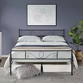 Yaheetech Double Metal Bed for Mattress 140 x 200 cm with Black Headboard | Steel Bed Frame with Storage Space Simple Modern