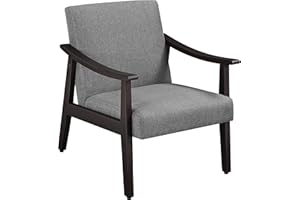 Yaheetech Armchair Sofa Accent Linen Fabric Chair Retro Lounge Chair with Rubber Wood Legs Comfy Seat/Backrest for Modern Living Room Bedroom Dining Room Office Reception Balcony, Dark Grey