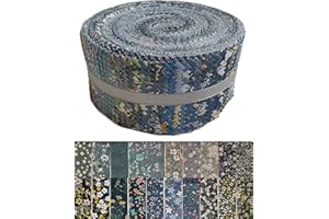 NEWAMISHQUILT Jelly Roll Stoff, 100% Baumwolle, Quilt-Stoff, 40 vorgeschnittene Streifen (6,3 x 111,8 cm) zum Quilten und Nähen, 20 verschiedene Blumendrucke, Londoner Himmel