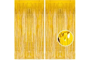‎BRAVESHINE Glänzende Gold Metallic Lametta Folie Fransen Vorhänge,BRAVESHINE Sparkle Metallic Photo Booth Hintergrund Lametta Tür Vorhänge Für Weihnachten Geburtstagsfeier Hochzeit Disco Deco (2 Stück, 1x2,5 m)