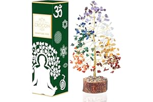 Crocon Seven Chakra Gemstone Money Tree Feng Shui Bonsai for Mystical Reiki Healing Chakra Stone Balancing Spiritual Home Interior Office Decor Size 10 Inch