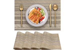Blibalaskr Place Mats,Table Mats set of 4,Washable Non-Slip Placemats,Heat-resistant PVC Placemat,Suitable for kitchen,dining room,indoor outdoor (Golden Coffee Color)
