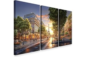 INTELIENZOS Cuadro Salon Moderno • Lienzo decorativo para pared • Grande 120cm x 61cm • 3 piezas • Calle de Paris • Cuadro decorativo • Decoracion Dormitorios • Comedor • Oficina • Pasillo
