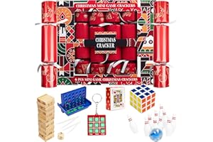 KreativeKraft Christmas Crackers Pack of 6, Mini Games or Wind Up Toys for Kids Family Dinner Parties, with Party Hats & Joke, Xmas Festive Decor (Red Mini Game)