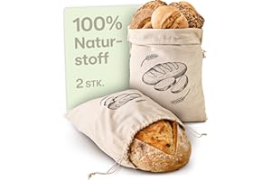 Praknu Brotbeutel Leinen 2er Set – Hält Brot länger frisch – Brotsack 30x40cm aus dickem Stoff– 2x Wiederverwendbare Brottaschen für Brot & Gebäck
