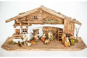 Holz und Gartentrends Weihnachtskrippe Krippe Krippenstall Weihnachten Weihnachtskrippen Tischkrippen Krippenfiguren (Weihnachtskrippe W11+Figuren)