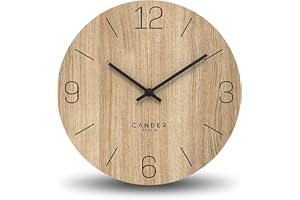 ‎CANDER BERLIN Cander Berlin MNU 2725 D Wanduhr Holz lautlos 25 cm modern Eichenfurnier Vintage ohne Tickgeräusche Küche Wohnzimmer analog