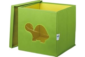 LOVE !T STORE !T LOVE IT STORE IT - Cubo Portaoggetti Con Coperchio - Tessuto Resistente - Pieghevole - Per Camera Dei Bambini - Kallax Contenitori - 30x30x30cm - Verde Con Disegno Di Tartaruga