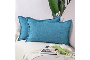 Madizz Juego de 2 Suave Lino Decorativo Funda de cojíns Lujo Estilo Fundas de Almohada para el sofá Dormitorio Azúl Cuadrado 40 x 40 cm