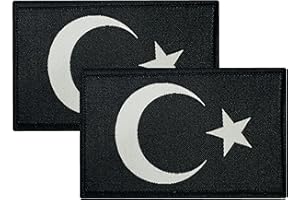 ZETTMANN® [ 2 Stück ] Türkische Flagge Aufnäher mit Klettverschluss als Patch I für T-Shirt Jacke Pullover Türkische Fahne Bayrak Asker Bozkurt Zeichen Camouflage ca. 8 x 5cm (Ayyildiz Schwarz)