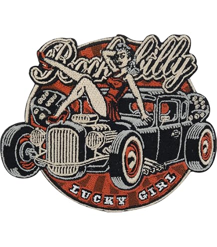 Patch Ricamato Termoadesivo Rockabilly Psychobilly - Logo 4,4 X 11,5 Cm Per Magliette, Jeans, Zaini