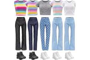 Festfun 15 Kleidung für Puppen Fashion Puppenkleidung enthält 5 Oberteile T-Shirt Outfits Kleidung 5 Hosen 5 Schuhe für 11,5 Zoll 30 cm Mädchen Puppen