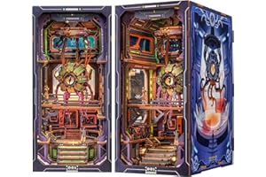 Cutefun Book Nook El ojo del dios antiguo Casa de muñecas de madera, funda antipolvo, casa de muñecas en miniatura, rincón de lectura, biblioteca, maquetas, luz led, decoración de estanterías