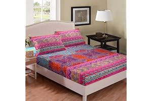 LOUSSIESD 3-częściowy komplet pościeli z mikrofibry w paski plemienne z głęboką kieszenią i 2 poszewkami na poduszki dla dorosłych i dzieci