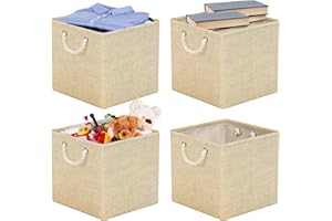 RIWNNI Aufbewahrungsbox Stoff 30x30 [4-Pack], Faltbarer Aufbewahrungsbox für Stoff, Ideal für Kallax-Regale, Schlafzimmer, Kinderzimmer - (Beige)