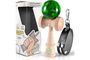 ASOLAND Kendama - Traditional Wooden Toy - Japanese Bilboquet for Kids & Adults + Free = One Door Kendama = Complete Kit for Professionals & Beginners (Marble Green)