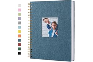 Hiwhy Album Fotografico con Copertina in Lino, Libro dei Ricordi con Pagine Bianche Kraft con Copertina Rigida 20,5 x 28 cm, per Viaggi, Libro Degli Ospiti, Matrimonio, Natale (40 fogli/80 pagine)