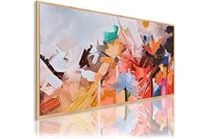 DekoArte - Quadri astratti dipinti a mano Naturatura 140x70 cm PRIMAVERA - Dipinto su tela con cornice colore legno