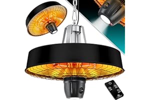 KESSER® Grzejnik sufitowy na podczerwień, 2500 W, promiennik tarasowy, z pilotem zdalnego sterowania, kwarcowy, światło LED, sufit, z łańcuszkiem i karabińczykiem, element grzejny z włókna węglowego