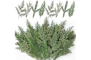 UXORSN 40 Pcs Christmas Norfolk Pine Branches 4 Styles Artificial Pine Needles Faux Evergreen Leaves Stems Christmas Foliage Tree Picks Fake Greenery Decorations for Xmas Vase DIY Craft Wreath Decor