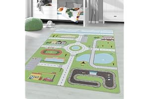 LORD OF RUGS Kids Play Nursery Anti-Slip Mats Formula, Cars, Road City, Animals, Hopscotch, Stars,Football Pitch, World Map, Planets Theme Children Boys Girls Babies Rugs (2902 Green, 80x120 cm (2'7''x5'6''))