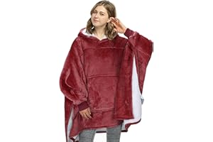 Catalonia Classy Oversize Felpa con Cappuccio Coperta Felpa, Indossabile Sherpa Poncho Coperta, Maglione Indossabile Caldo Super Morbido, Enorme Maglione con Cappuccio Adulto Uomini Donne, Vino