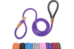 lynxking Dog Leash Slip Rope Lead Leash Strong Heavy Duty Braided Rope No Pull Training Lead Leashes for Medium Large and Small Dogs Purple