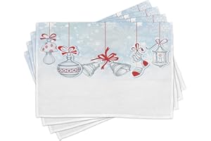 ABAKUHAUS Świąteczne podkładki pod talerze w stylu retro, zmywalne, materiałowe, do jadalni, kuchni, na stół, białe, pomarańczowe i niebieskie