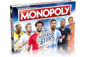 Winning Moves World Football Stars Monopoly Board Game, Play with Cristiano Ronaldo, Lionel Messi, Harry Kane and Salah, gift for ages 8 plus