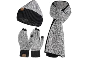 Tofern 3 Pezzo Cappello Uomo Invernali Beanie in Maglia con Sciarpa Beanie Sciarpa Foderata Guanti Invernali Guanti Touch Screen per Uomini Donne