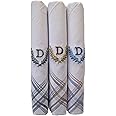 The White Square Men's Large Handkerchief in White with Initials (D) Pack of 3-613 W/C