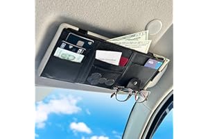 EcoNour Car Sun Visor Organizer, Car Truck SUV Storage Pouch Holder,Interior Car Accessories Leather Pocket Organizer with Multi-Pocket Net Zipper for Card License Pen Key Document Sunglasses
